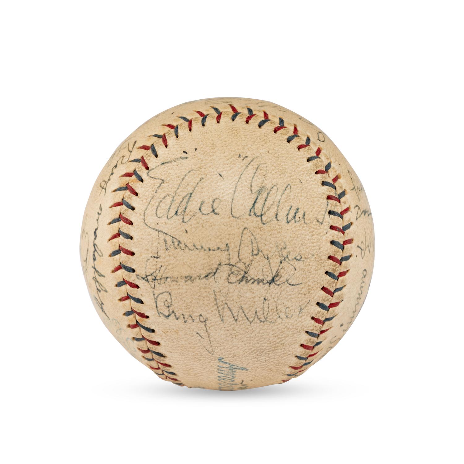 A 1930 World Series Champions Philadelphia Athletics Team Signed Autograph Baseball Featuring Al Simmons, Lefty Grove, Jimmie Foxx and Eddie Collins (Beckett Authentication Services Letter of Authenticity)