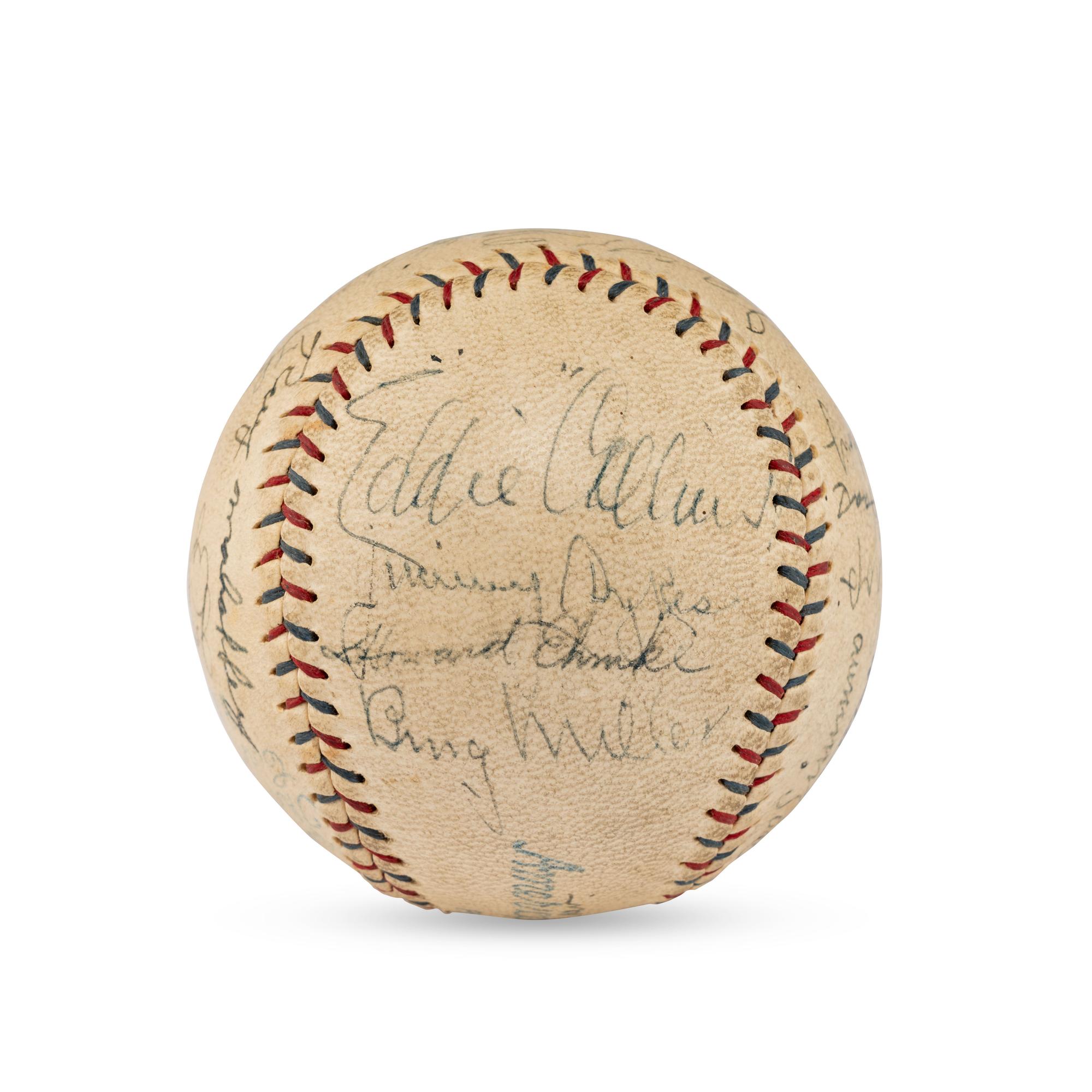 A 1930 World Series Champions Philadelphia Athletics Team Signed Autograph Baseball Featuring Al Simmons, Lefty Grove, Jimmie Foxx and Eddie Collins (Beckett Authentication Services Letter of Authenticity)