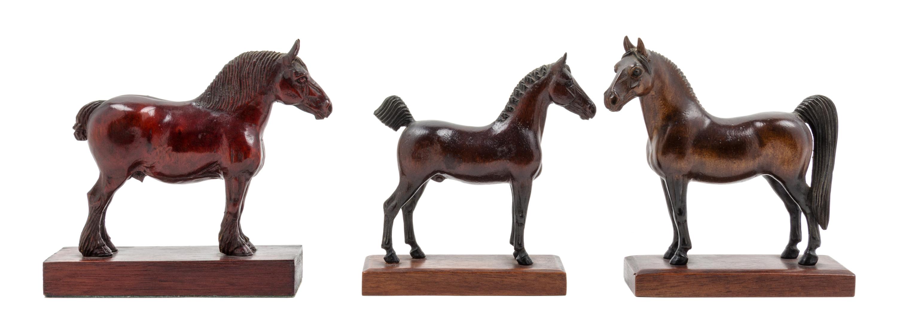 Three Carved Wood Horse Figures Height of tallest 5 1/2 inches. — ATTRIBUTED TO PETER GIBA, 20TH CENTURY
