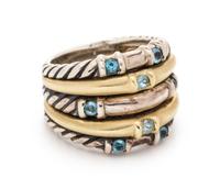 A Sterling Silver, 14 Karat Yellow Gold and Blue Topaz Ring, David Yurman,
