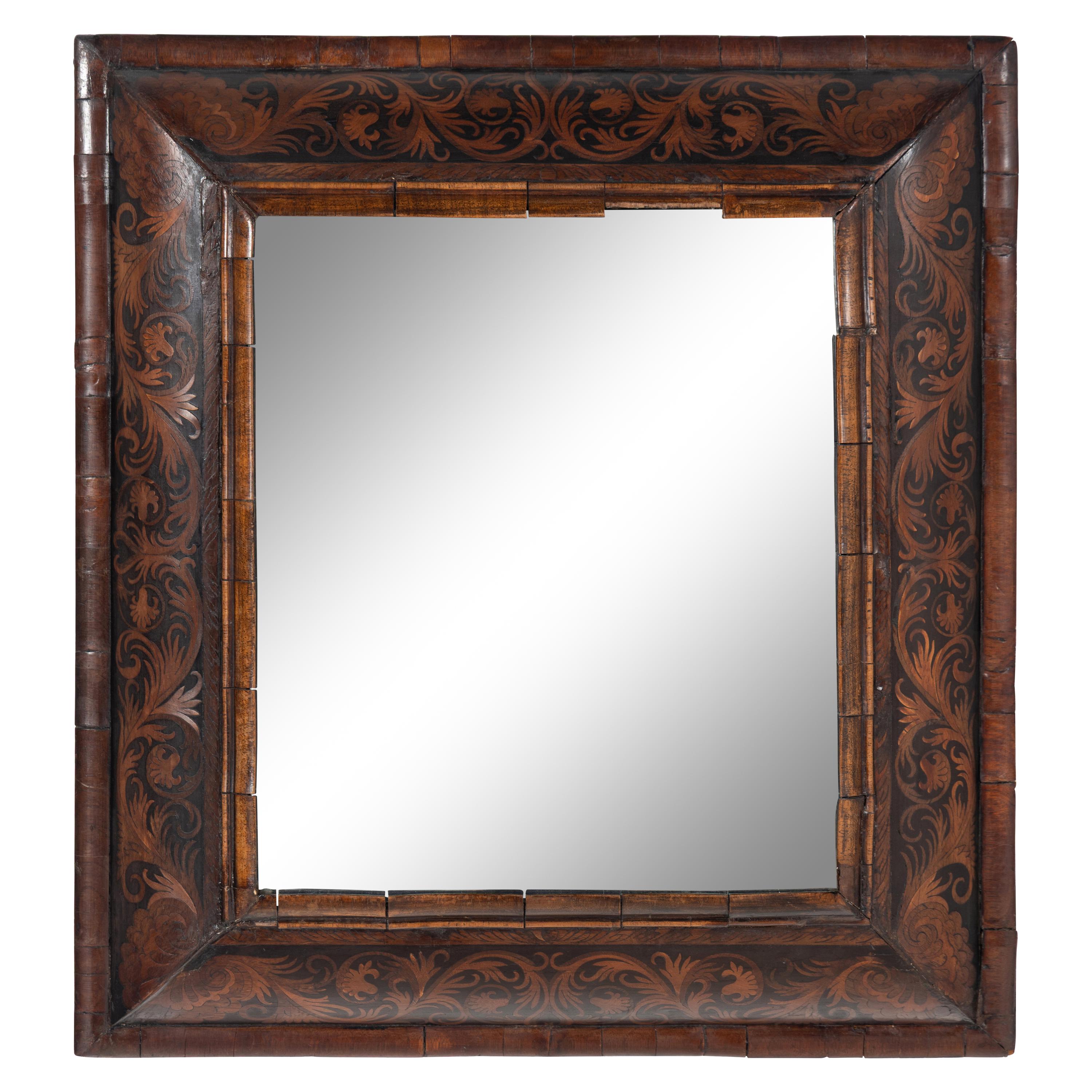 A William and Mary Walnut Marquetry Mirror
