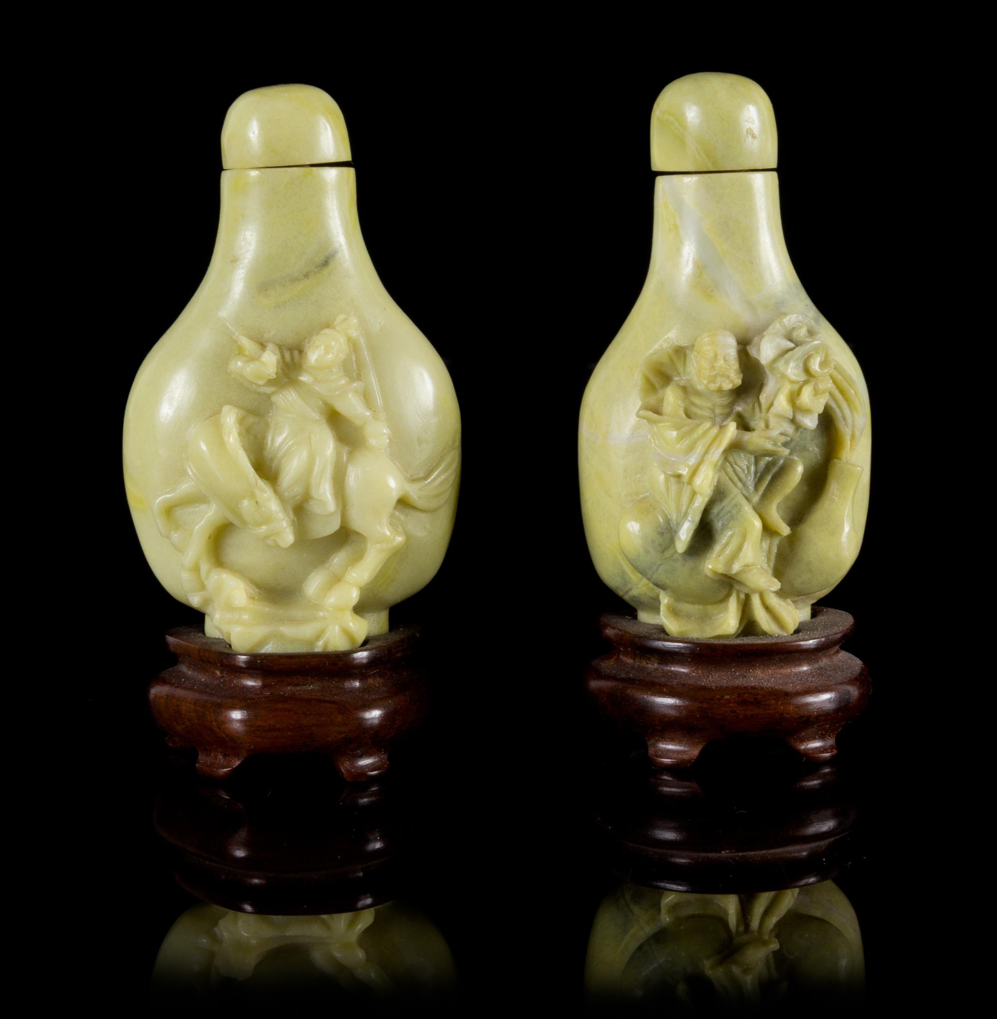 Two Hardstone Snuff Bottles Height of taller 3 1/2 inches.
