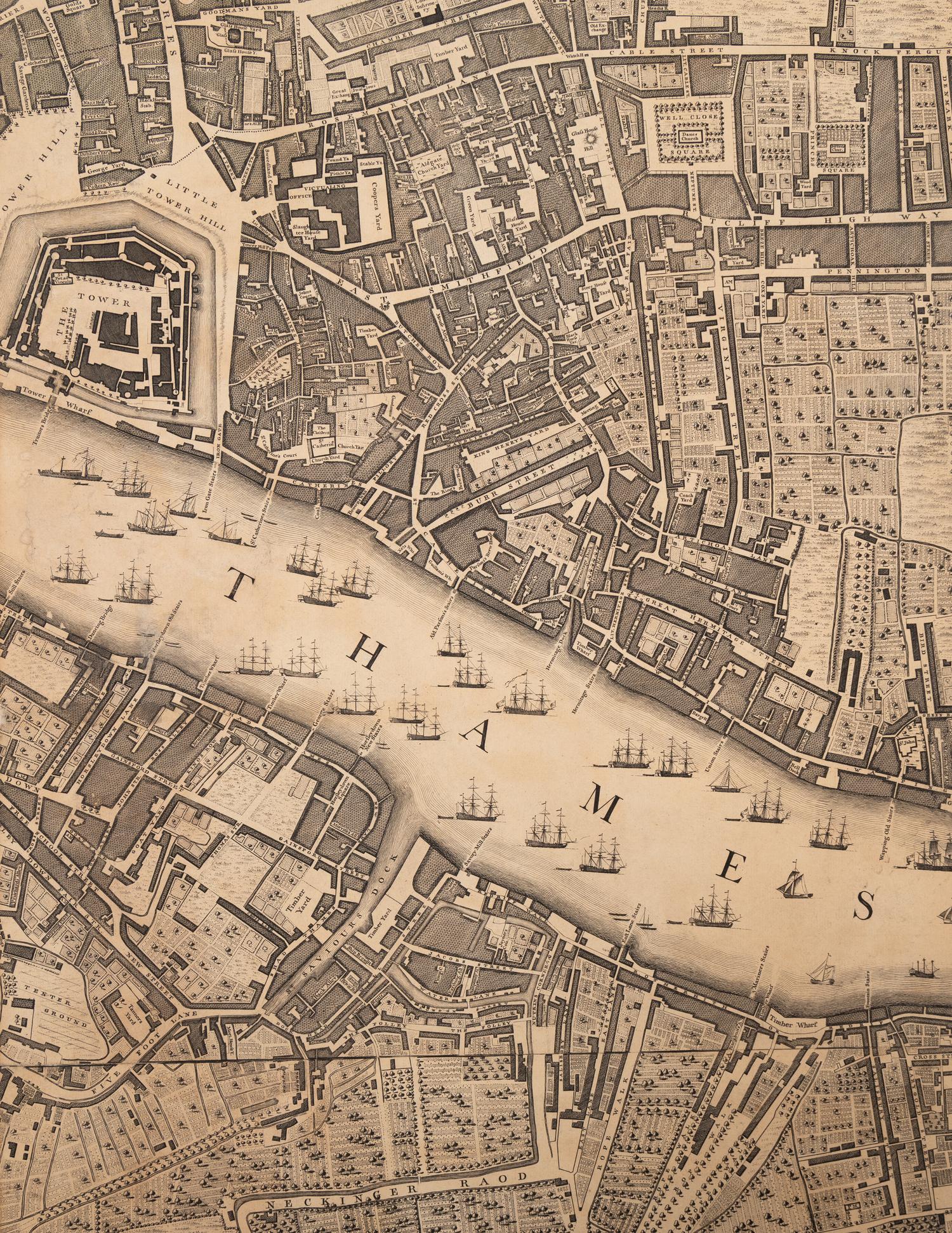 An Eight-Panel Floor Screen Depicting an Engraved Map of London