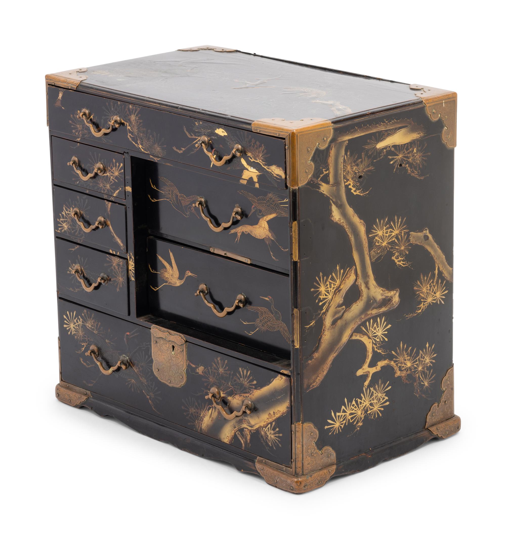 Three Japanese Gilt Decorated Black Lacquered Wares