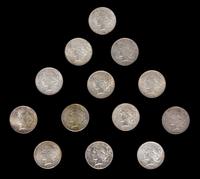 A Group of Thirteen United States Peace Silver Dollar Coins