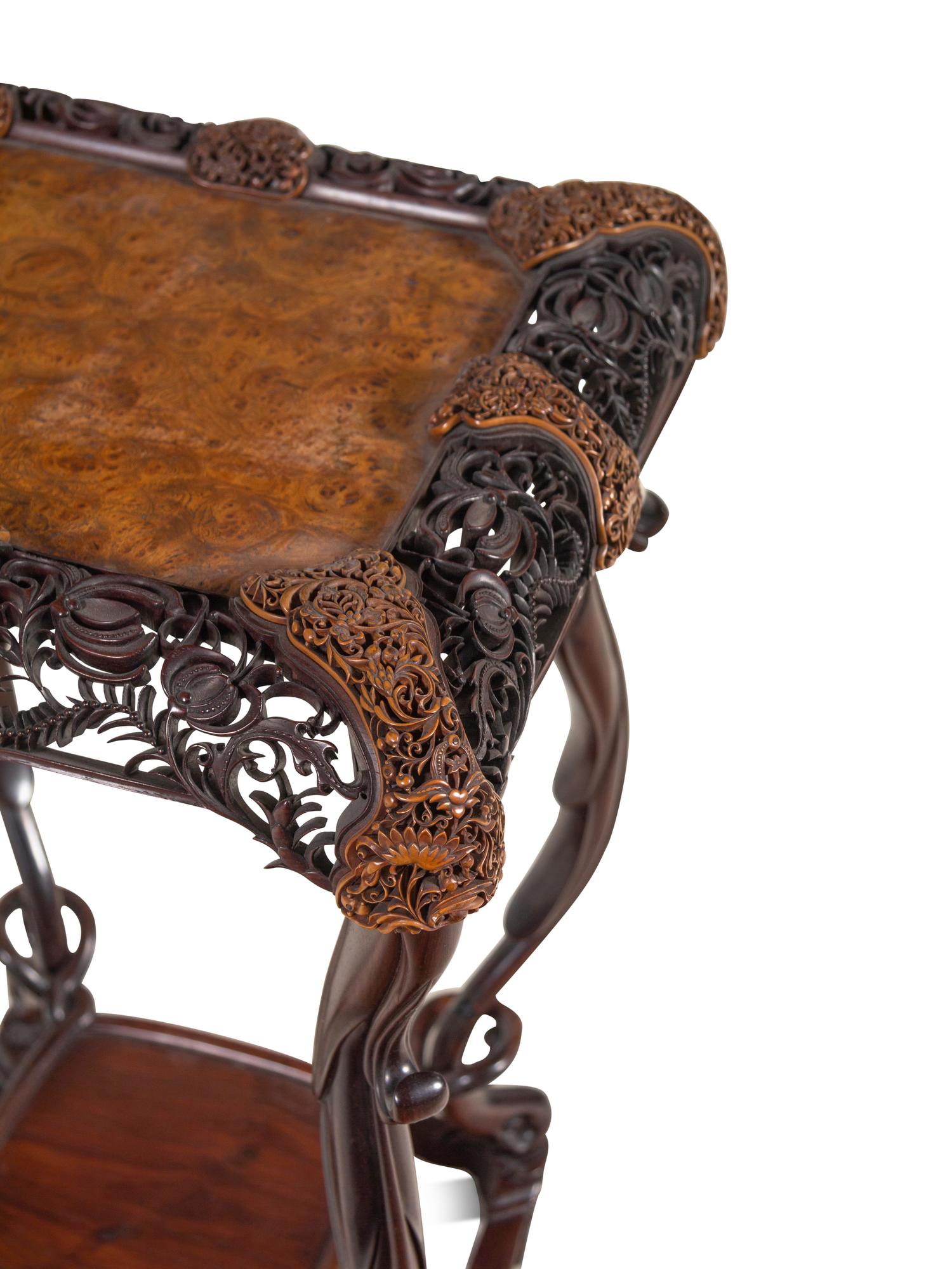 An Export Burlwood Top Hardwood Table