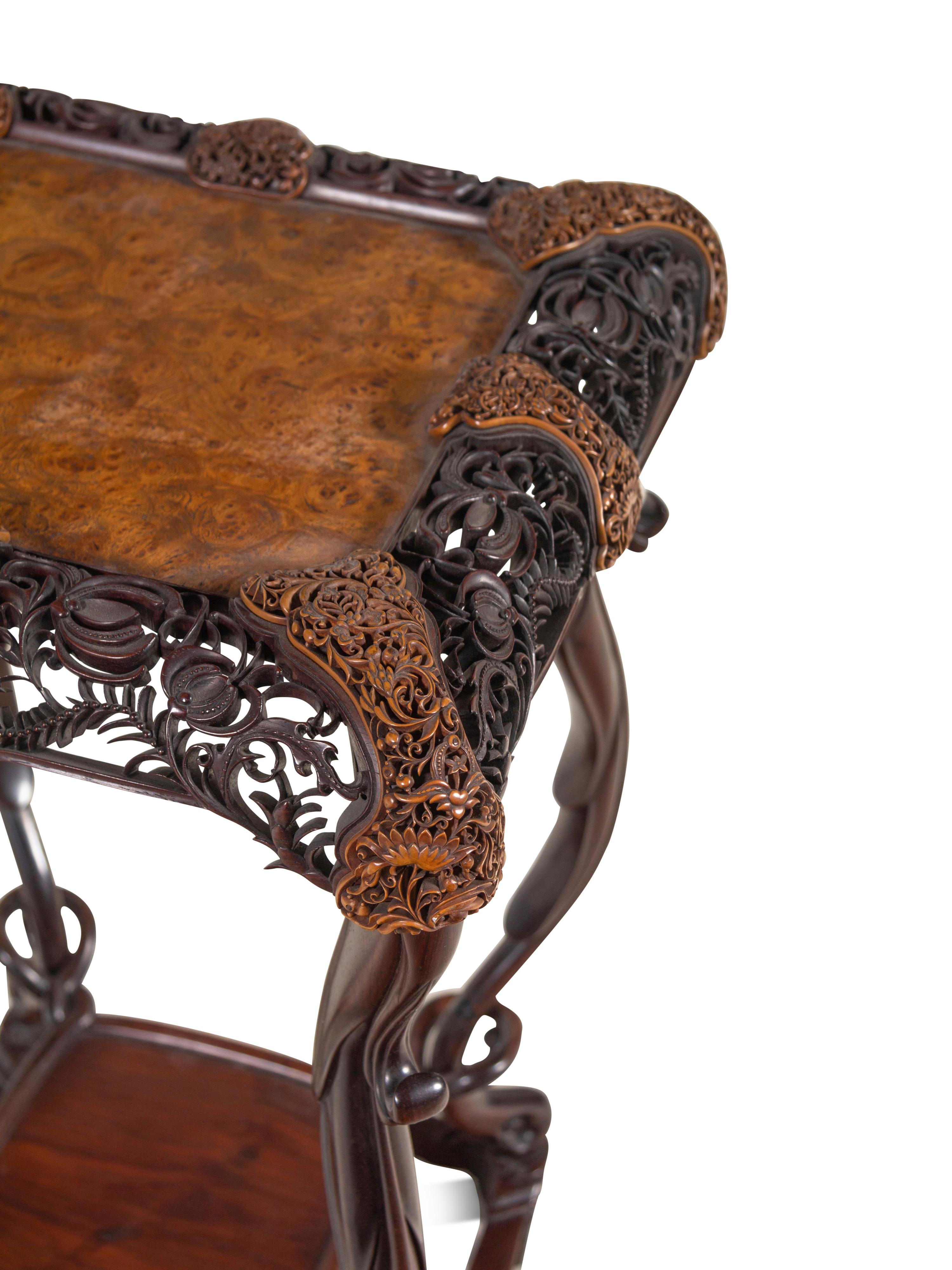 An Export Burlwood Top Hardwood Table