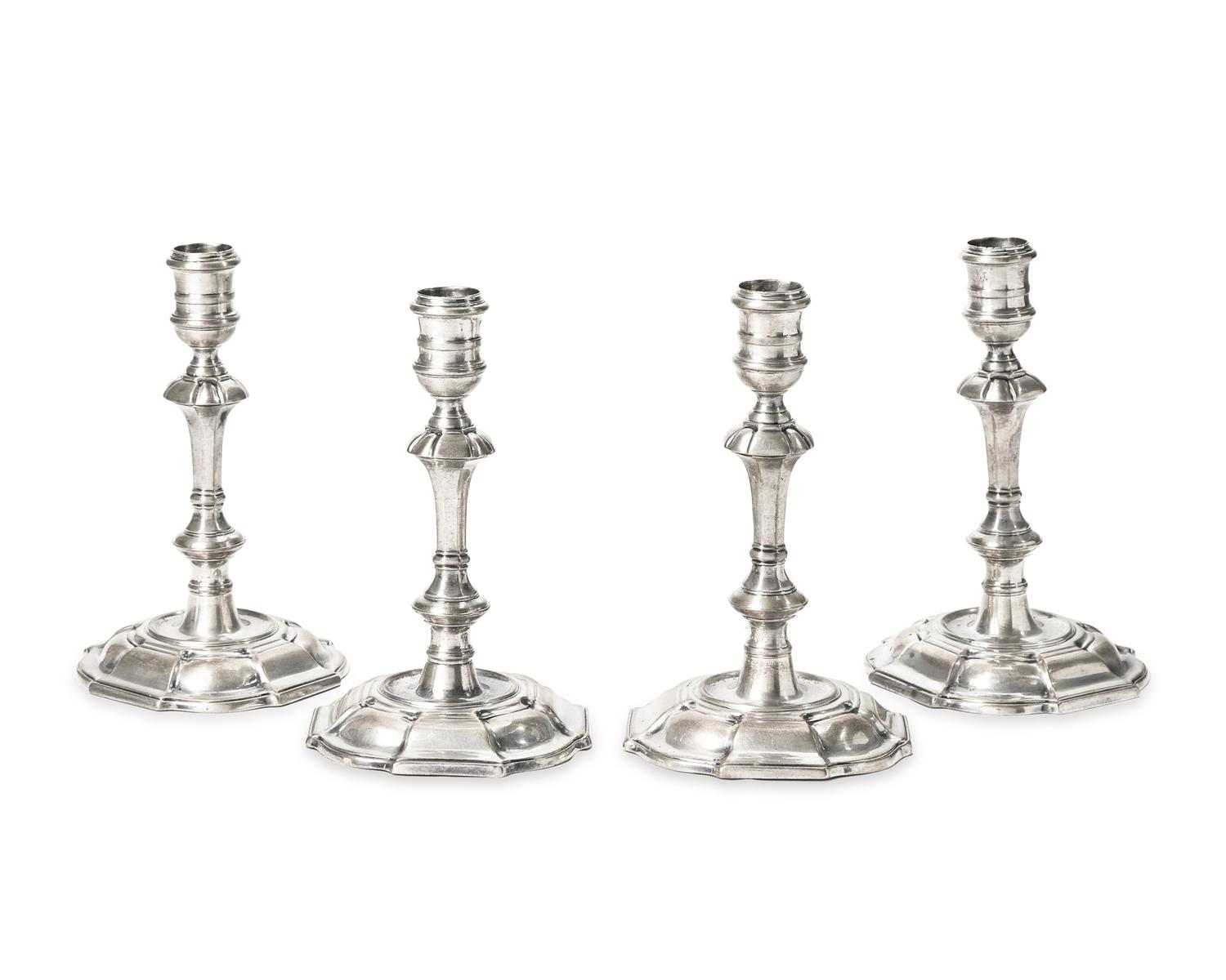A Set of Four George II Sterling Silver Candlesticks