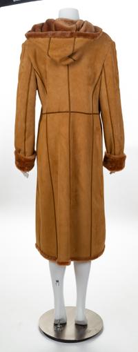A Camel Shearling Coat with Hood, Size 12.