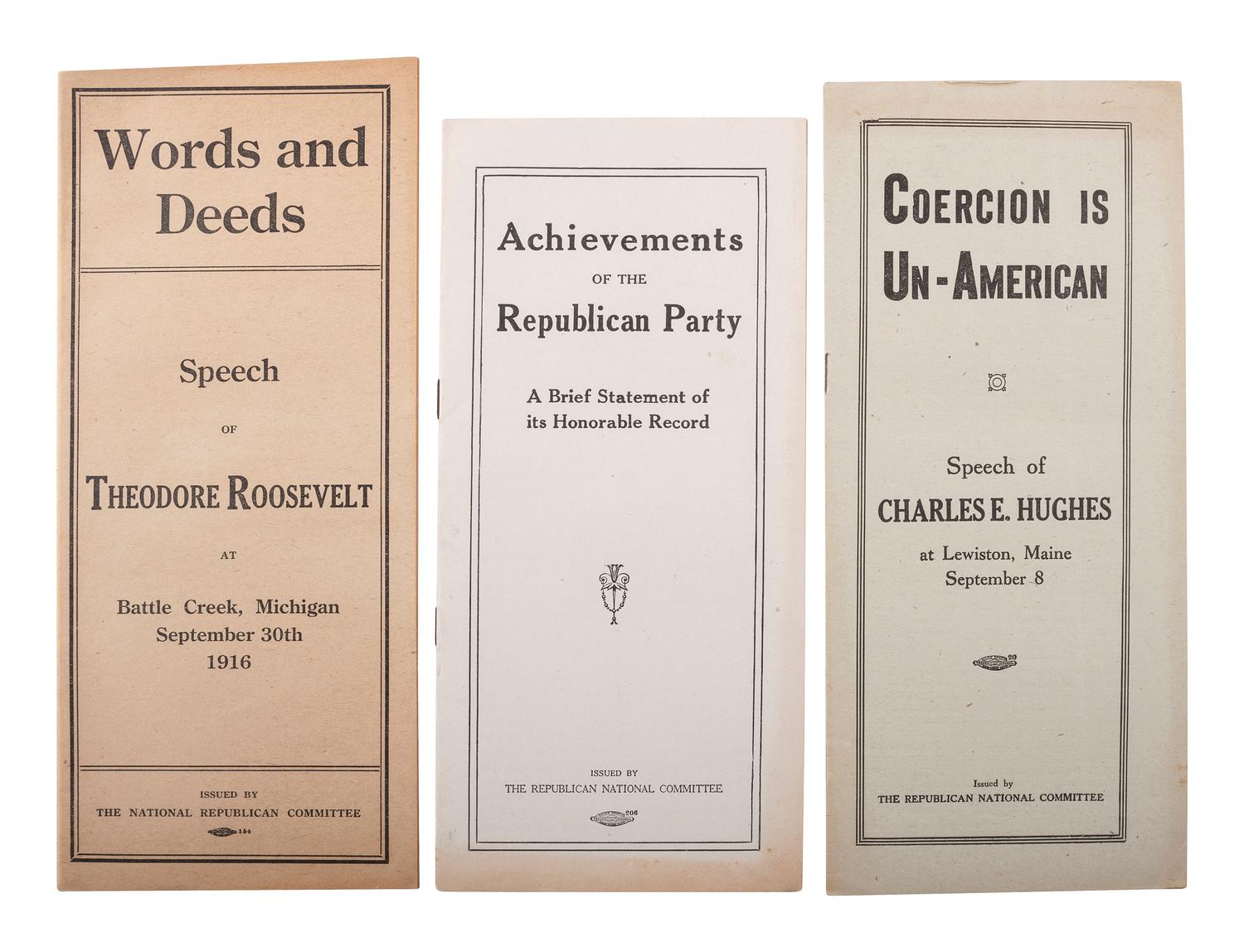 [HUGHES, Charles Evans (1862-1948)]. Ephemera from Hughes's 1916 presidential campaign.
