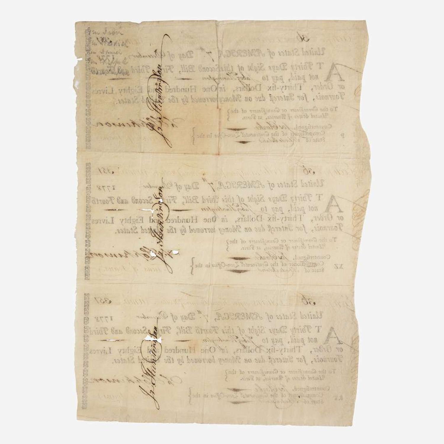 [American Revolution] Hopkinson, Francis Group of 3 Signed Financial Documents