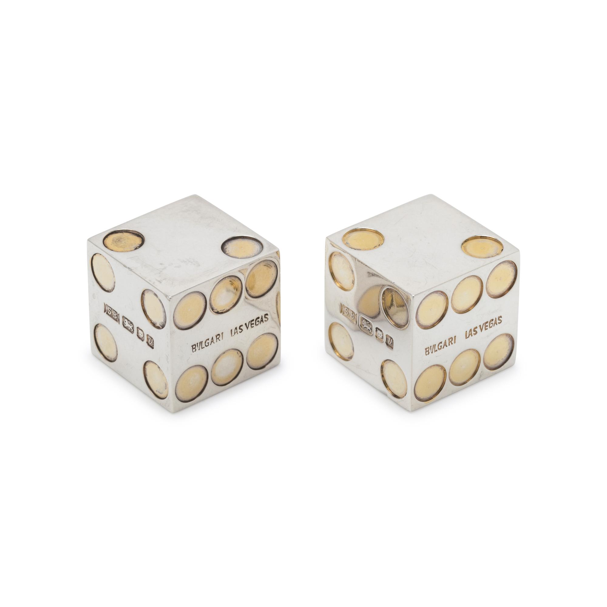 BVLGARI, PAIR OF STERLING SILVER AND GILT DICE