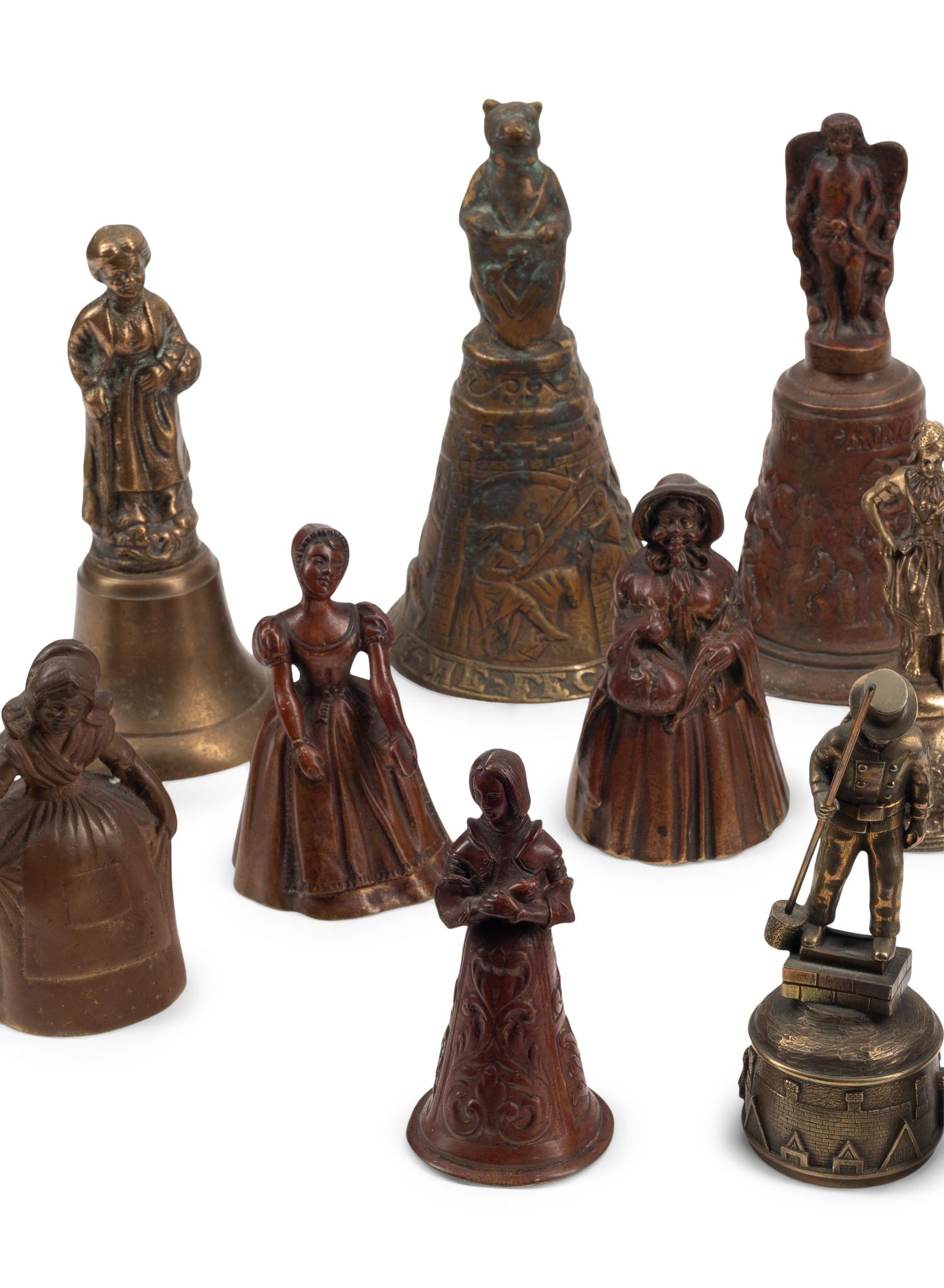 An Collection of Twenty Continental Bronze and Brass Figural Bells