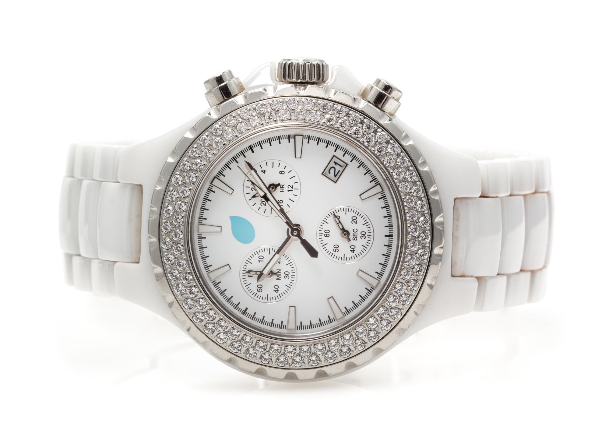 A Ceramic, Stainless Steel and Swarovski Crystal Chronograph Wristwatch, Tamara Comolli,