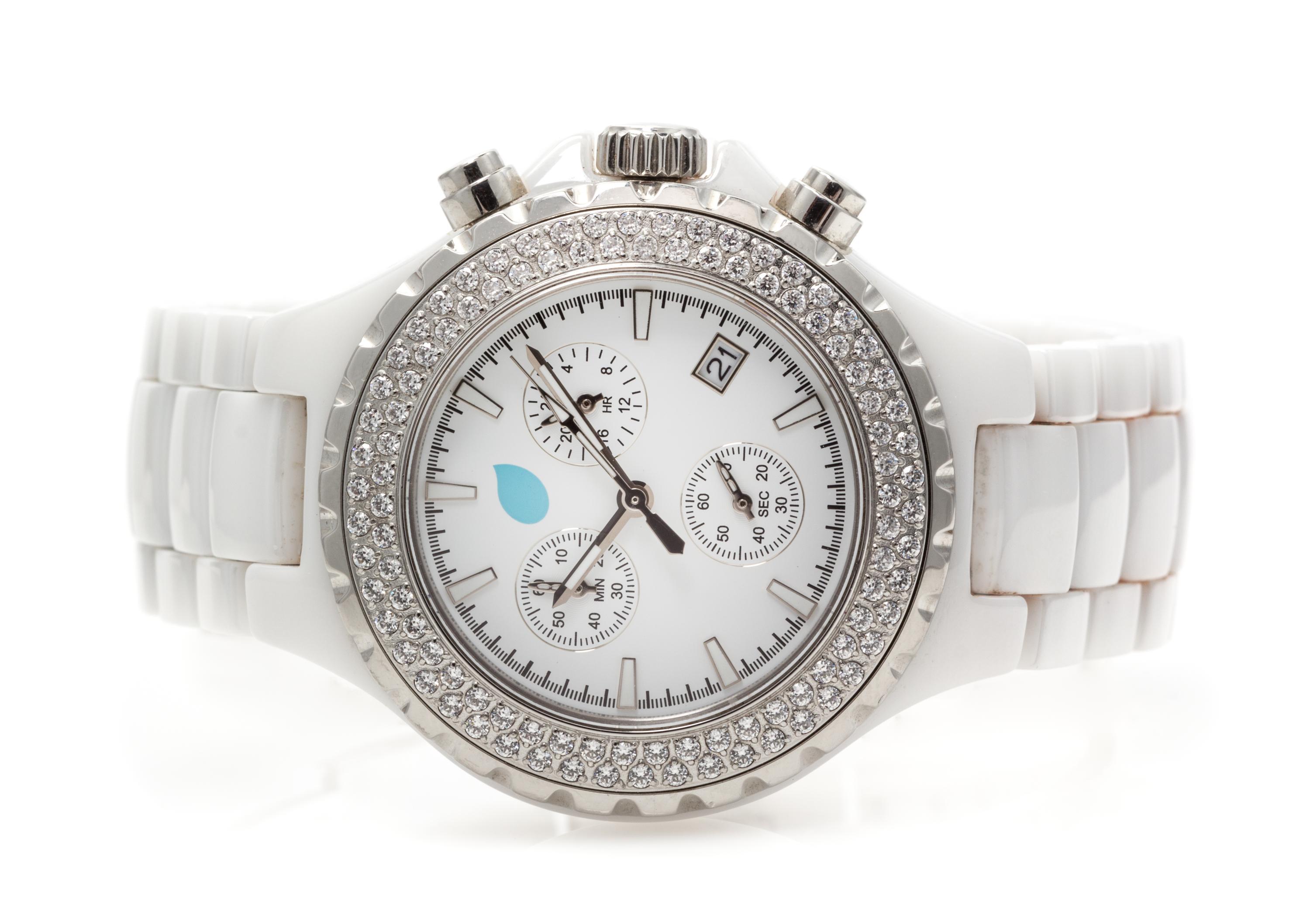 A Ceramic, Stainless Steel and Swarovski Crystal Chronograph Wristwatch, Tamara Comolli,