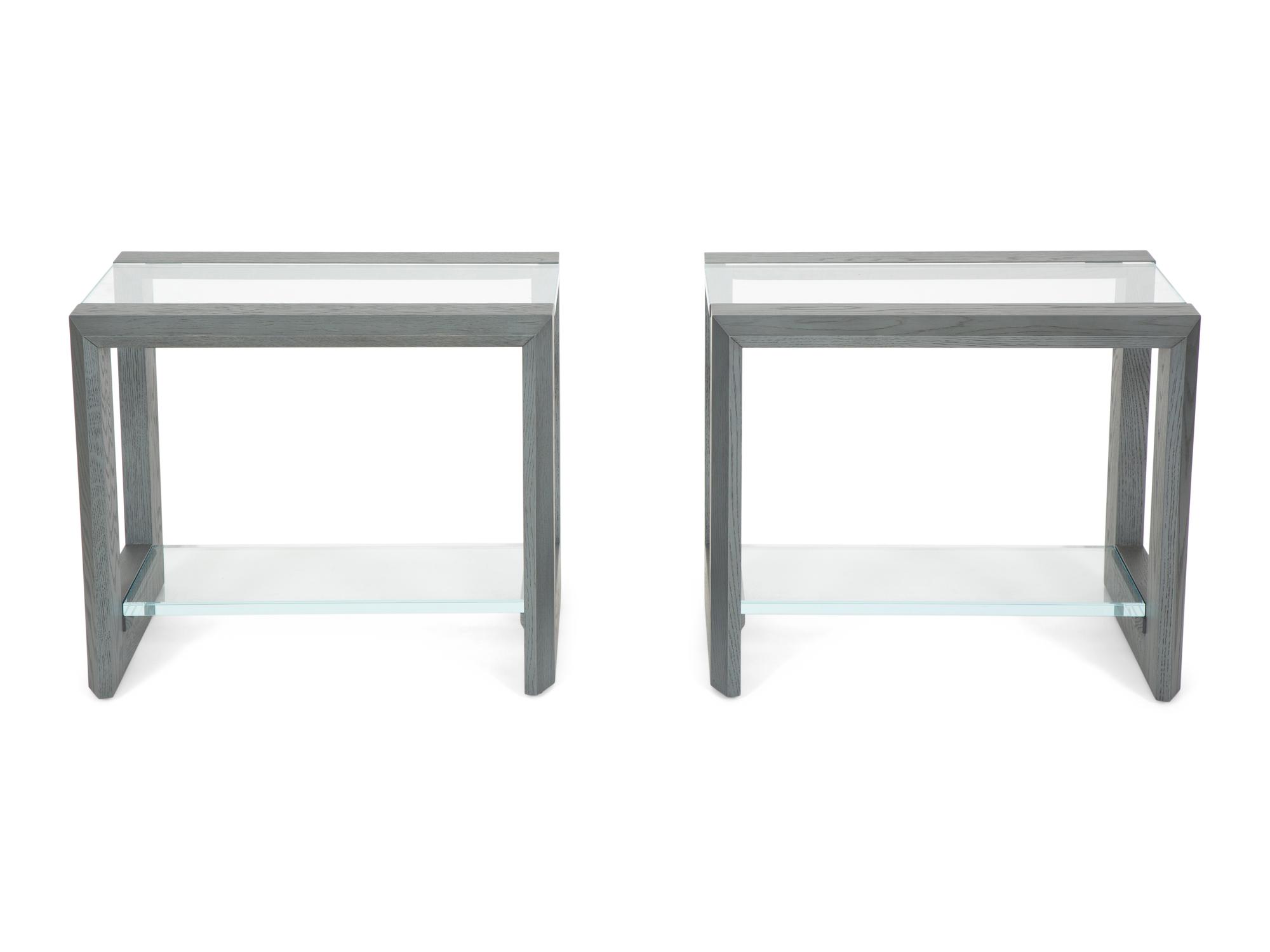 A Pair of Hellman Chang Stained Oak Lucid Side Tables