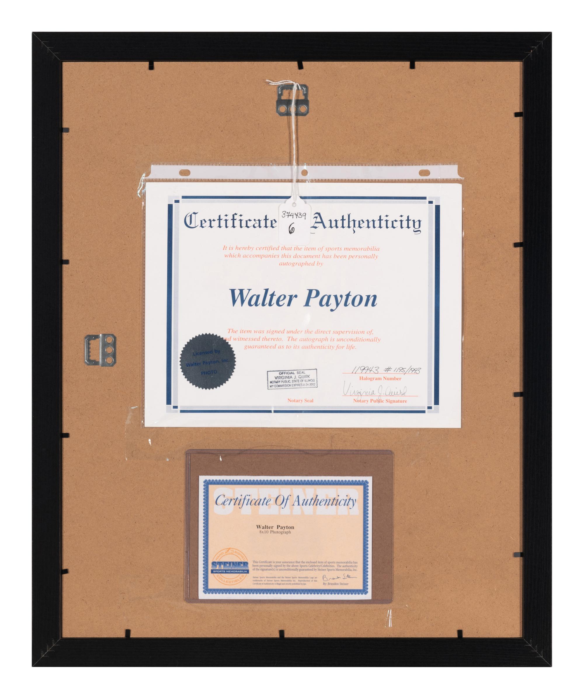 A Walter Payton Signed and Inscribed 16x20 Framed and Mated Display With Multiple Inscriptions from Chicago Bears Legend