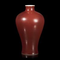 A Chinese Copper Red Glazed Vase, Meiping , Qianlong Six-Character Seal Mark and of the Period 清乾隆 紅釉梅瓶