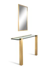 A Brass and Glass Console Table and Mirror