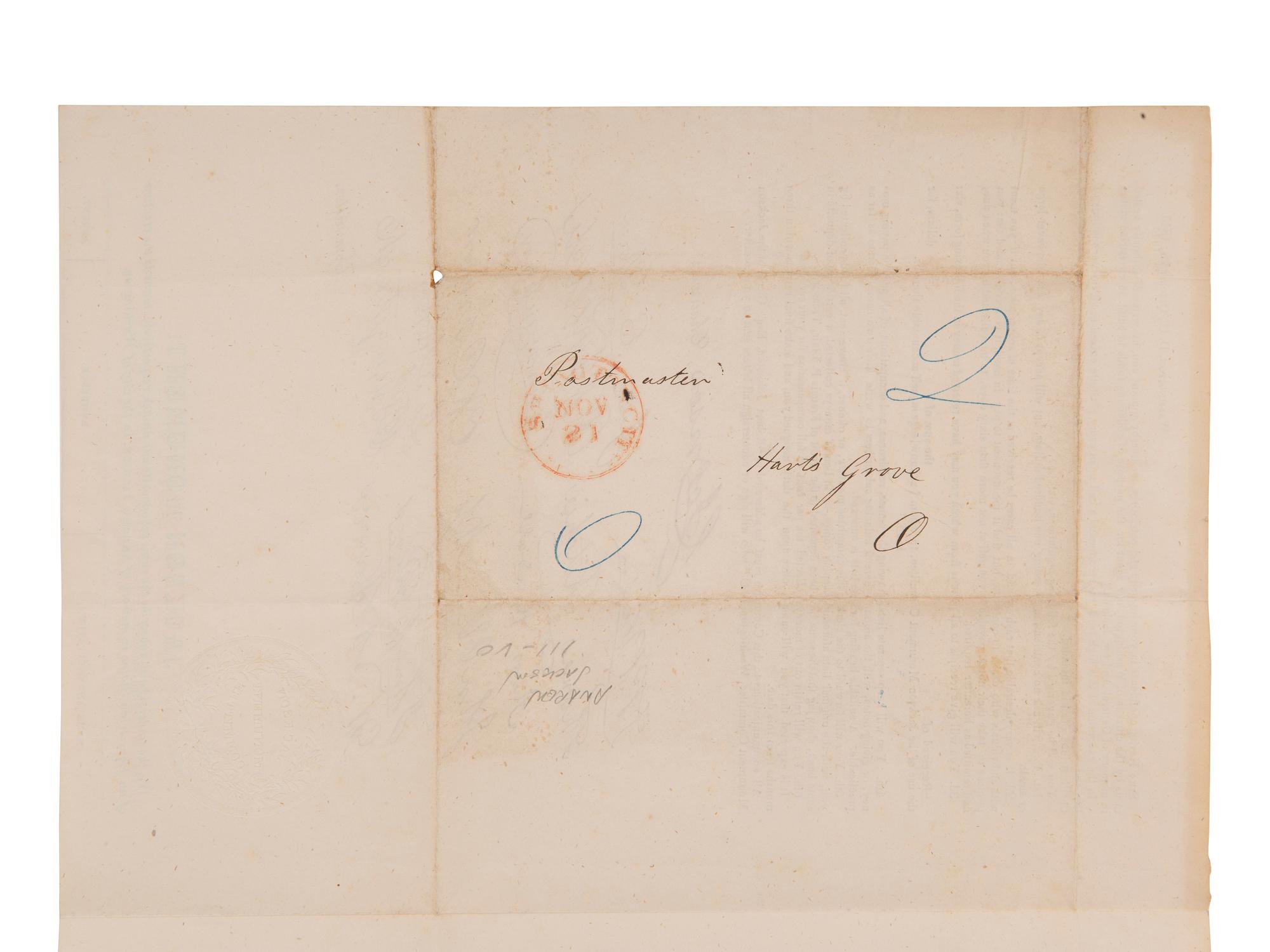 JACKSON, Andrew (1767-1845). Signature ("Andrew Jackson"), on a blank leaf excised from a book.