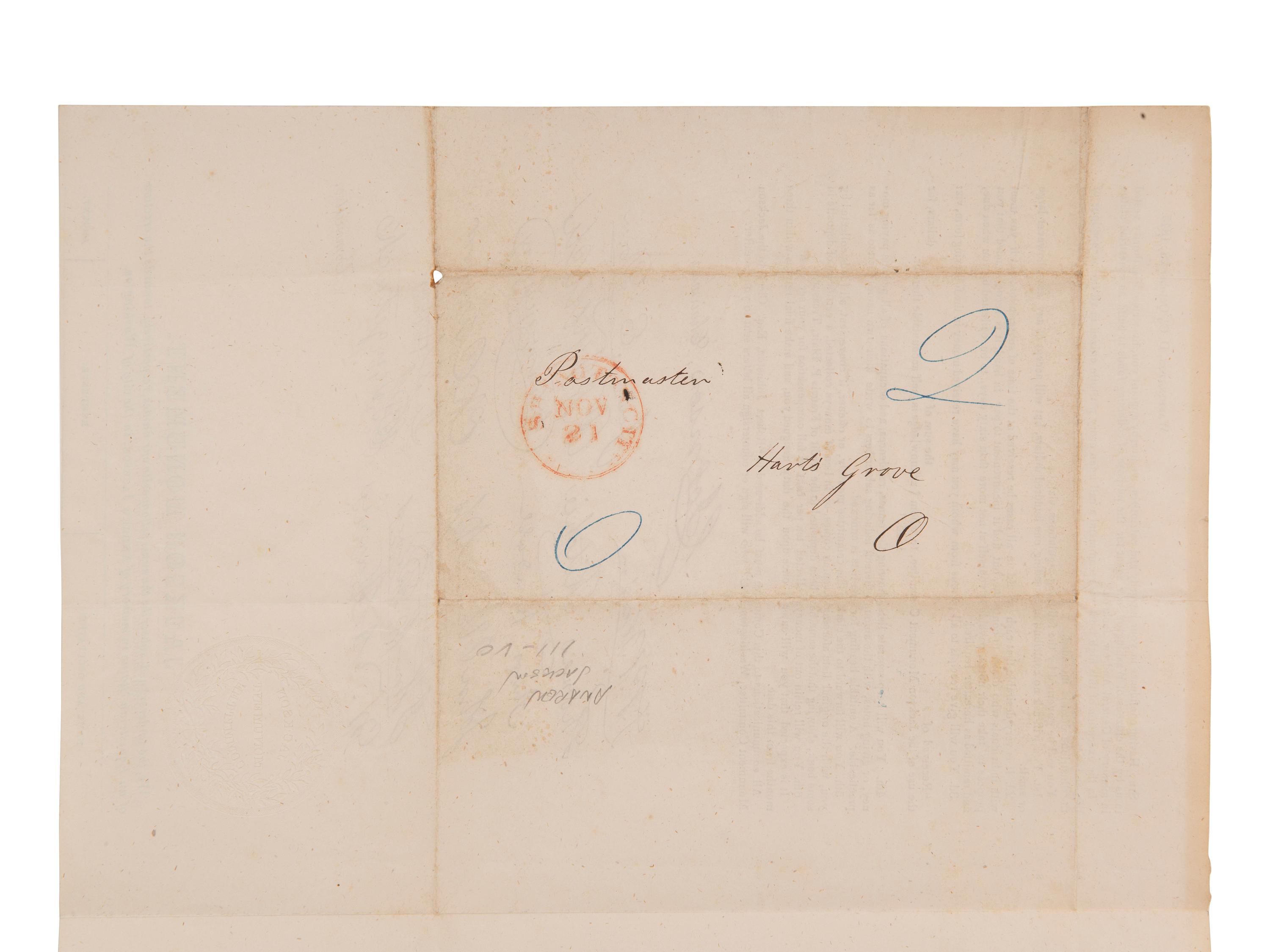 JACKSON, Andrew (1767-1845). Signature ("Andrew Jackson"), on a blank leaf excised from a book.