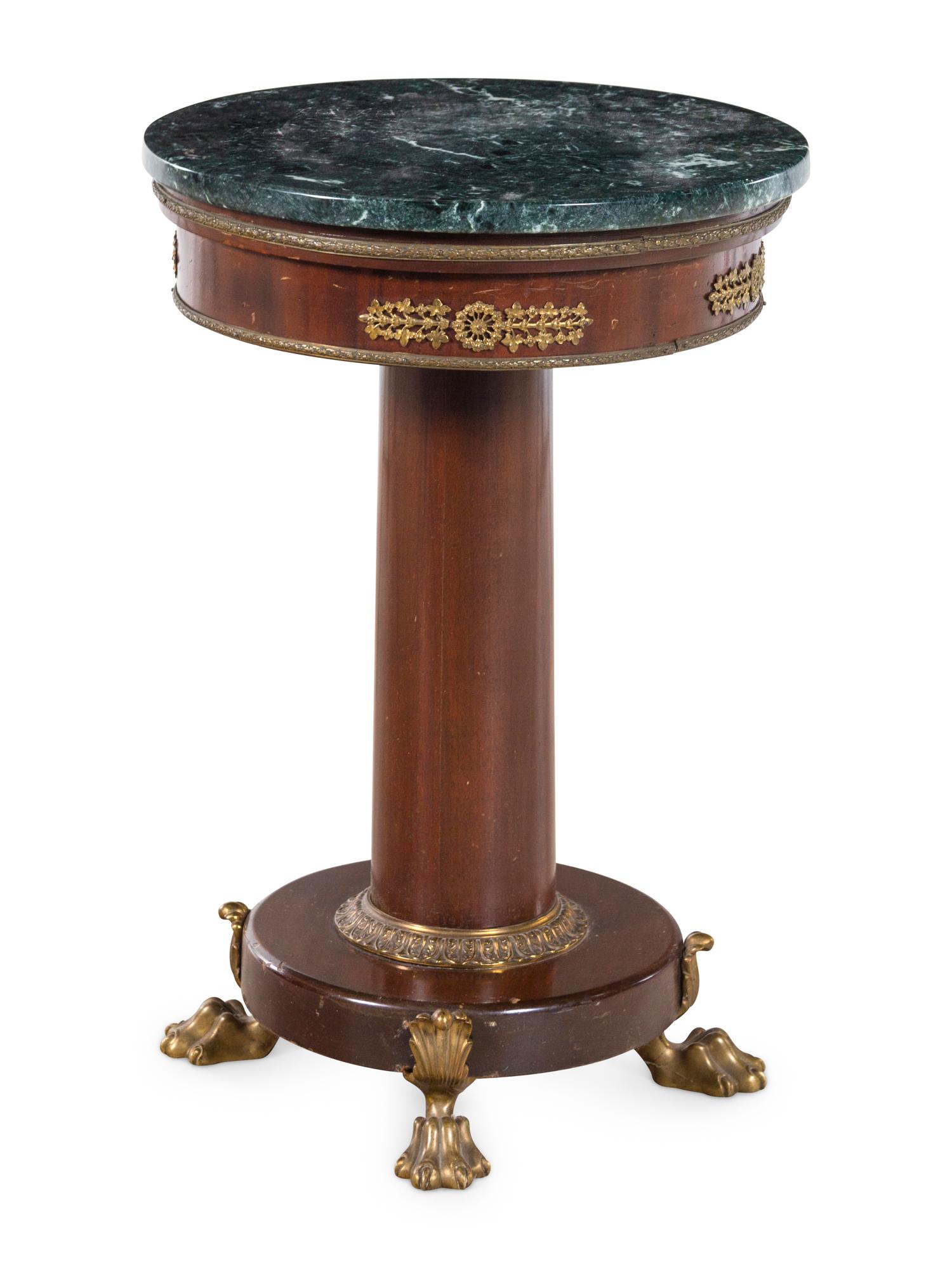 An Empire Style Gilt Metal Mounted Mahogany Marble-Top Side Table