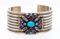 A Sterling Silver, Turquoise, Amethyst, Moonstone, Garnet, and Blue Topaz Cuff Bracelet, Nicky Butler, 70.20 dwts.