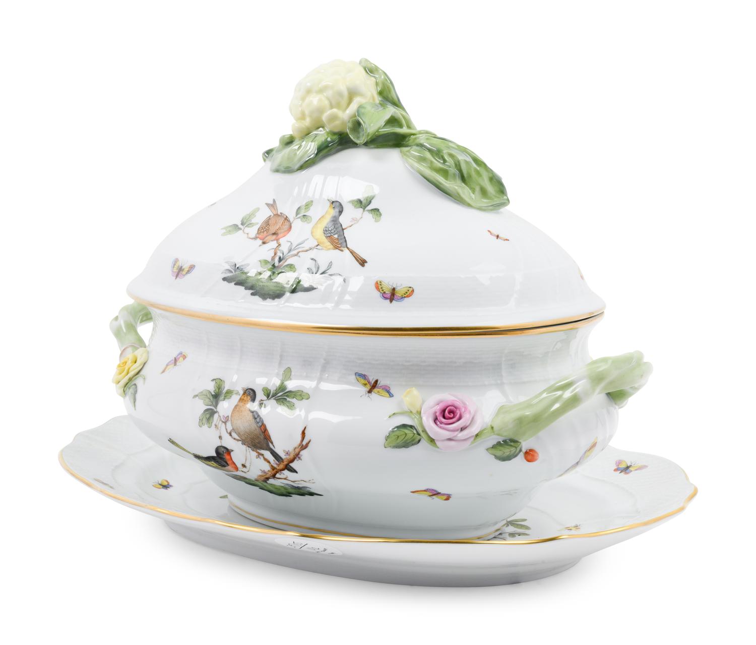 A Herend Porcelain Rothschild Bird Soup Tureen and Underplate