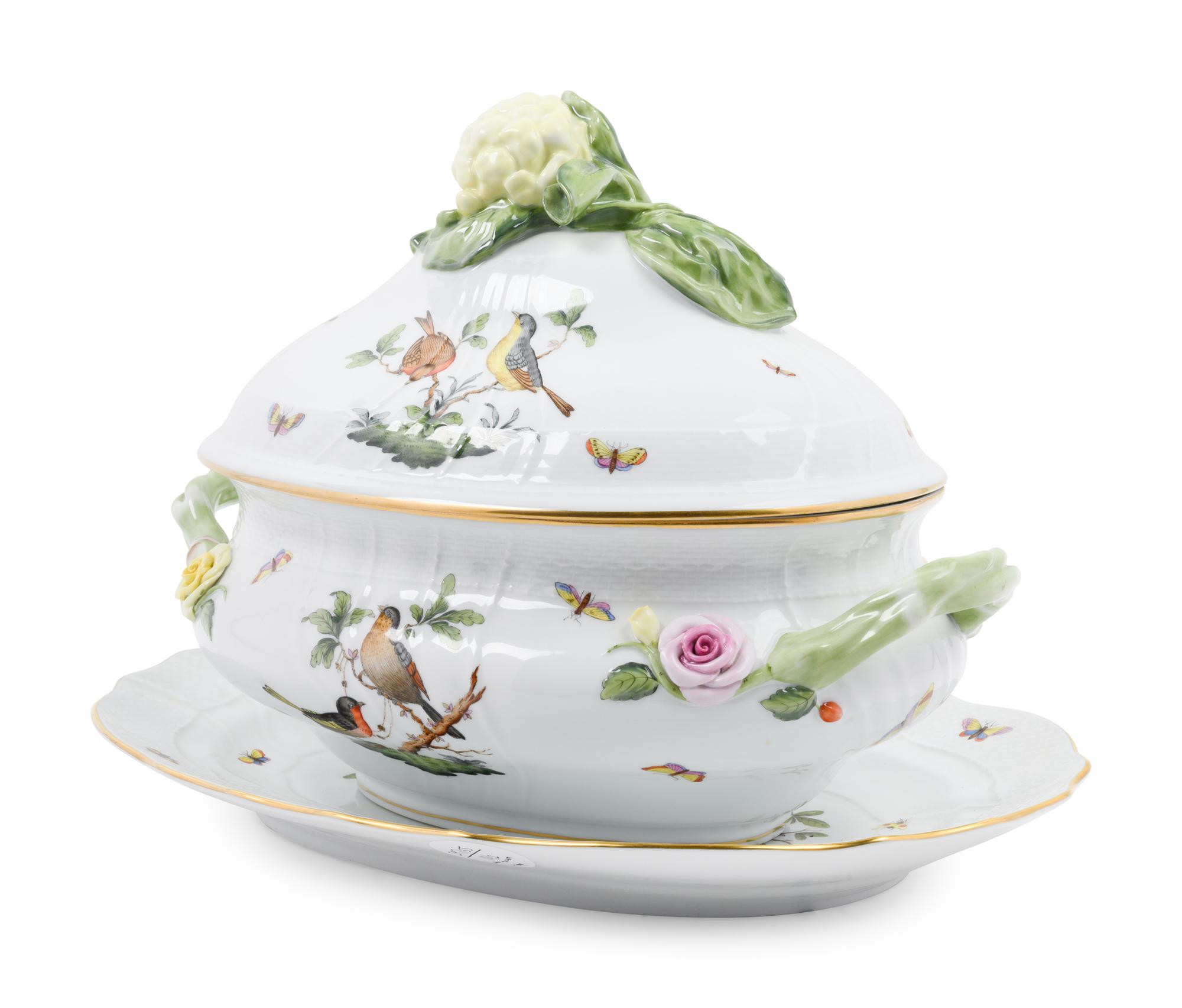 A Herend Porcelain Rothschild Bird Soup Tureen and Underplate