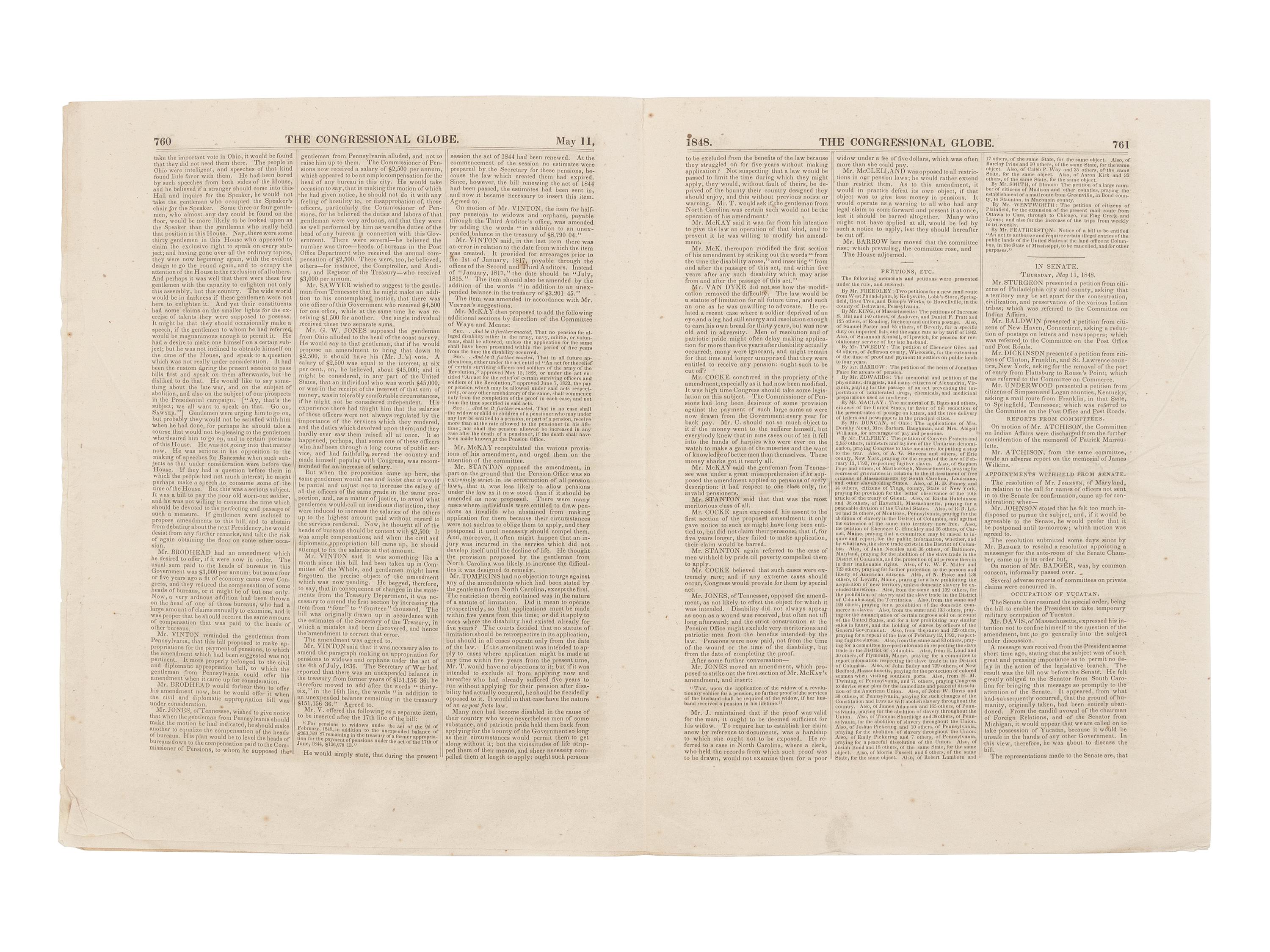[LINCOLN, Abraham (1809-1865)]. The Congressional Globe . 30th Congress, 1st Session. New Series No. 48. Washington, D.C.: Blair & Rives, 16 May 1848.