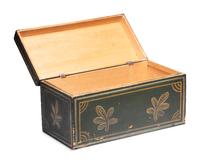 A Country Green, Yellow and White Painted Palm Leaf-Decorated Maple Blanket Chest