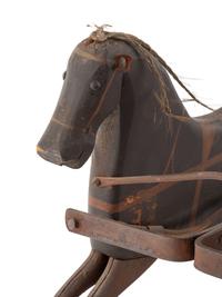 A Child's Carved Wood and Wrought Iron Two Horse Pedal Wagon