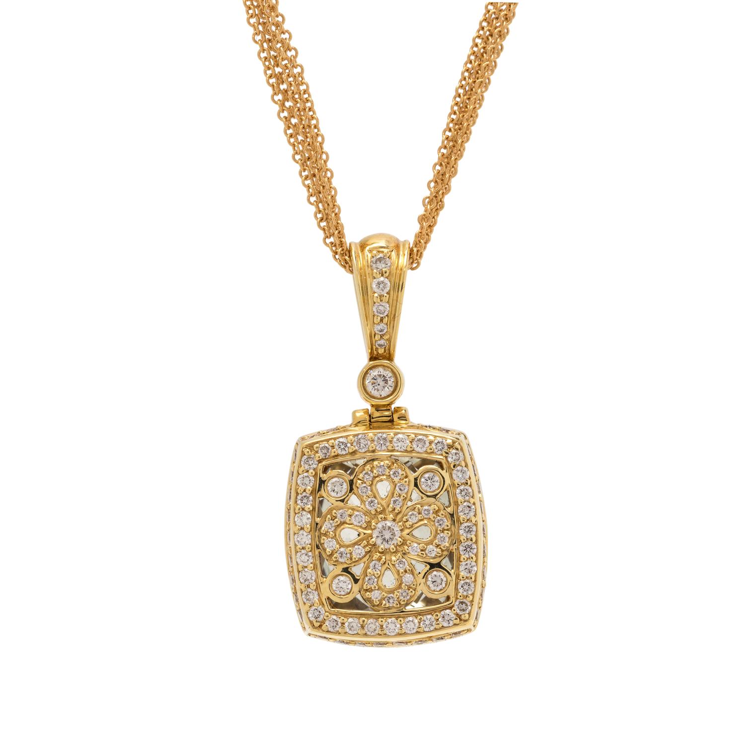 CHARLES KRYPELL, GREEN AMETHYST AND DIAMOND PENDANT/NECKLACE