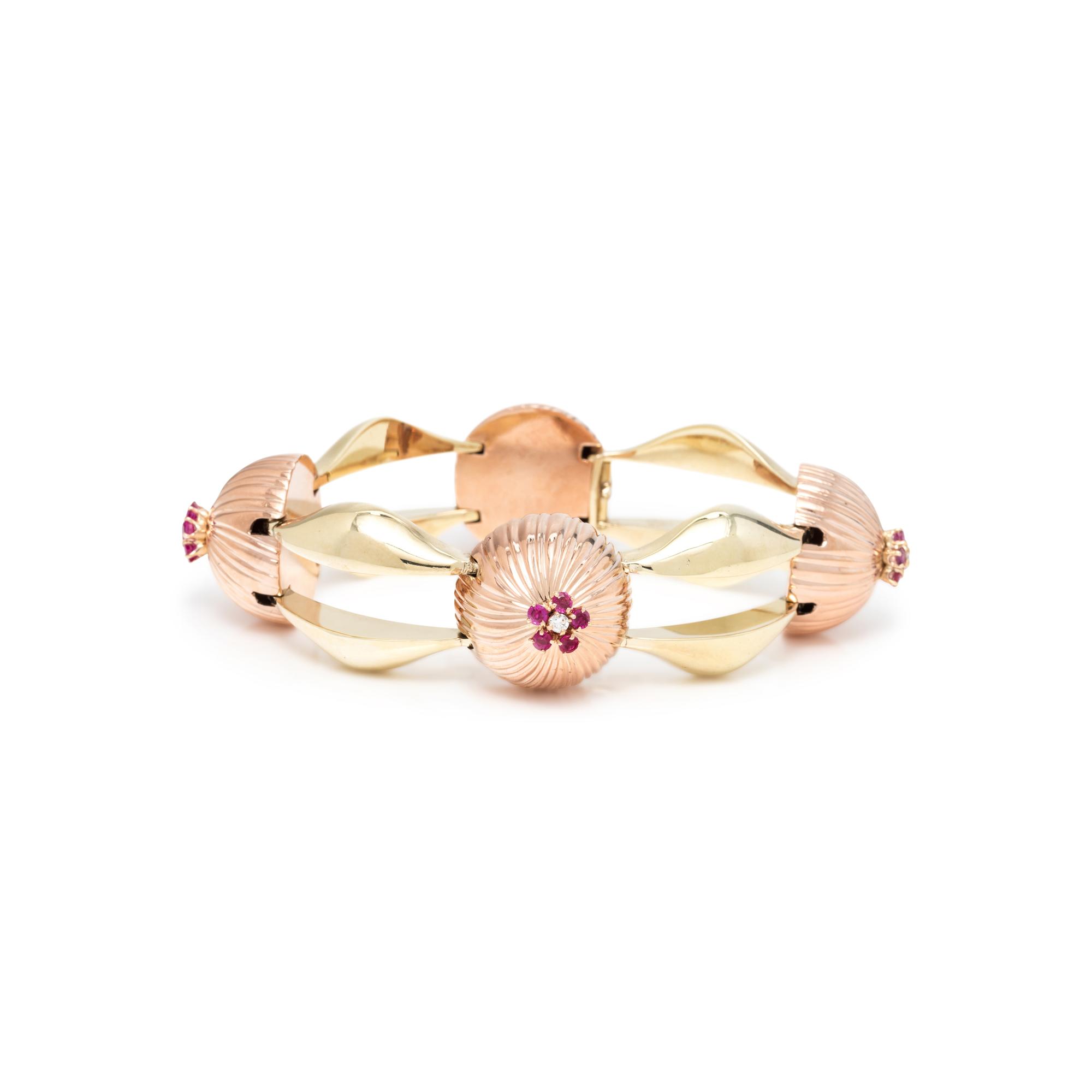 RETRO, BICOLOR GOLD, DIAMOND AND RUBY BRACELET