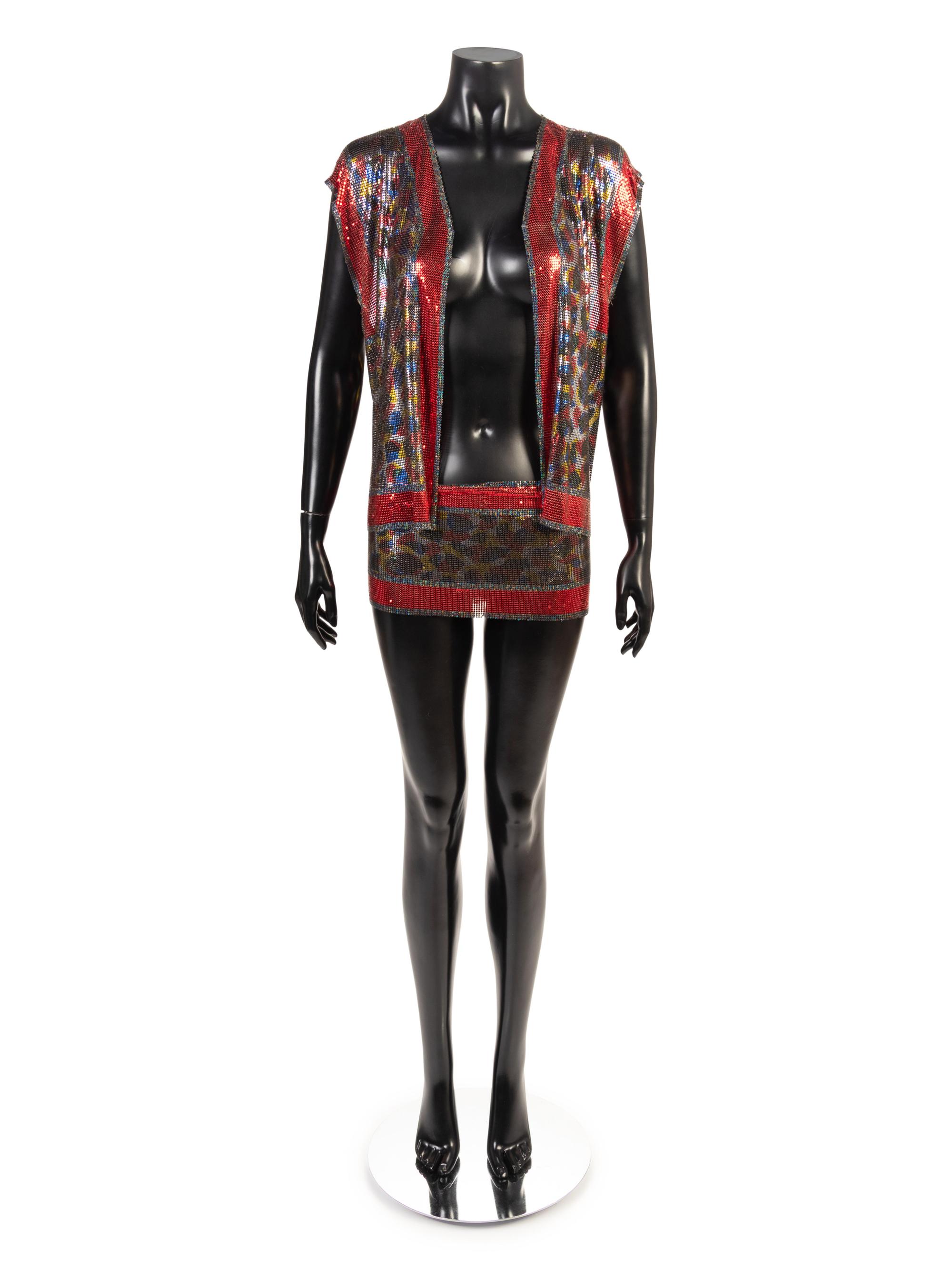 Paco Rabanne Printed Metal Vest and Belt, 1960-80s