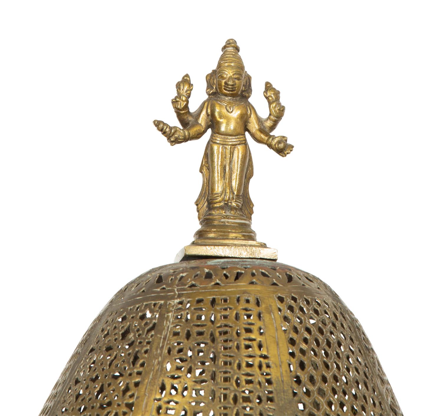 An Indian Pierced and Etched Brass Floor Lamp