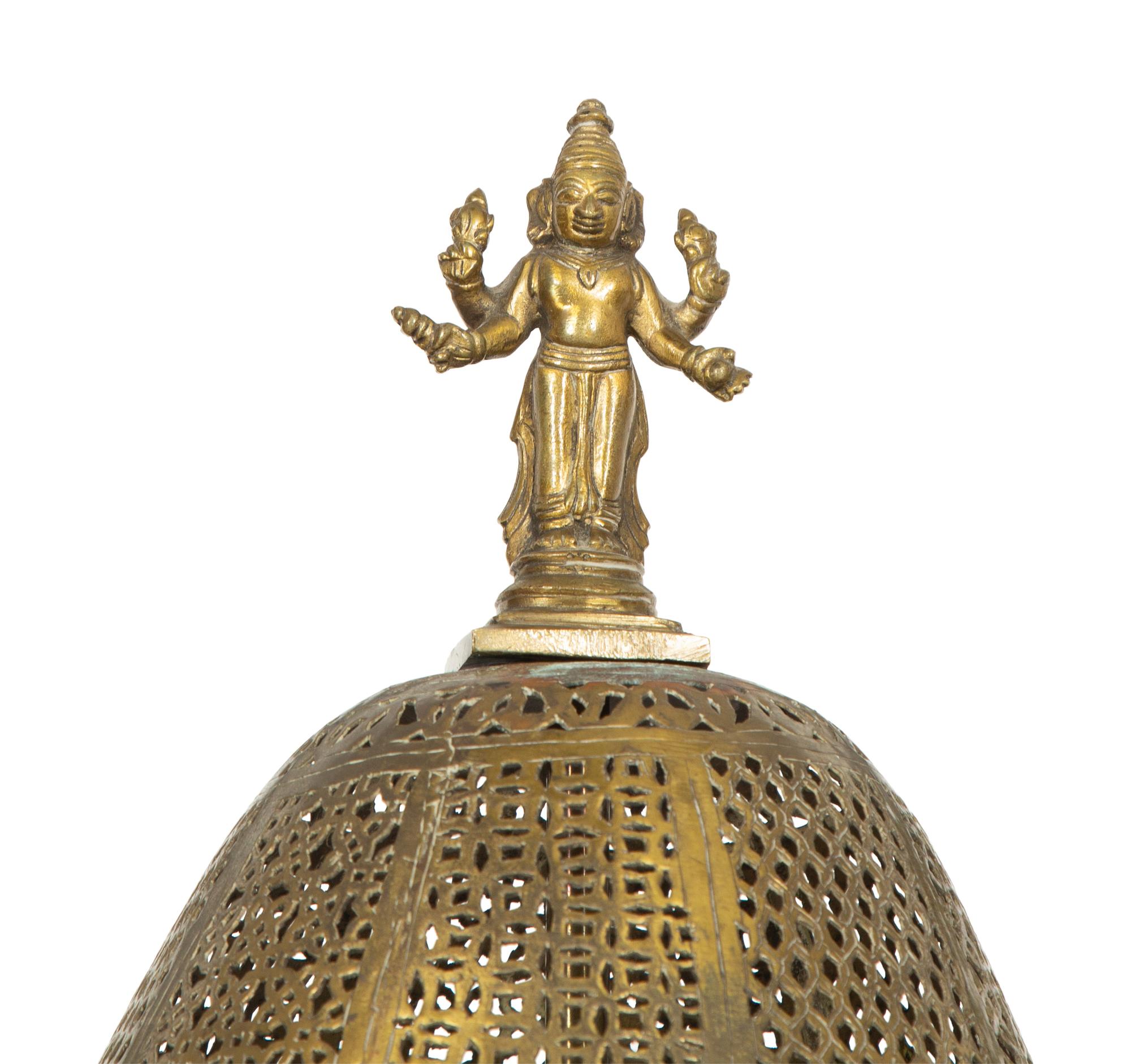 An Indian Pierced and Etched Brass Floor Lamp