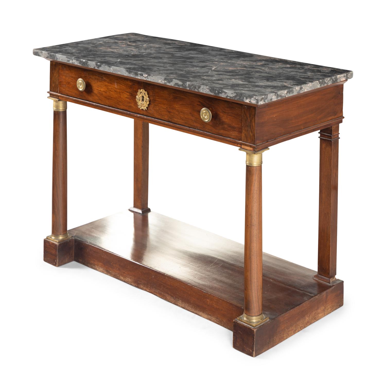 An Empire Style Gilt Bronze Mounted Mahogany Marble-Top Pier Table