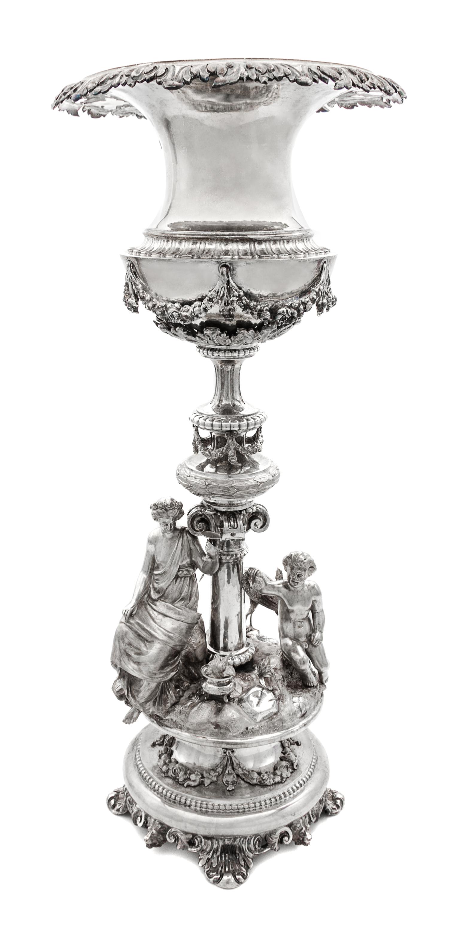 A Swedish Silver Wine Cooler, Gustav Mollenborg, Stockholm, 1862, the cooler of urn form with an acanthus border at the rim and applied
