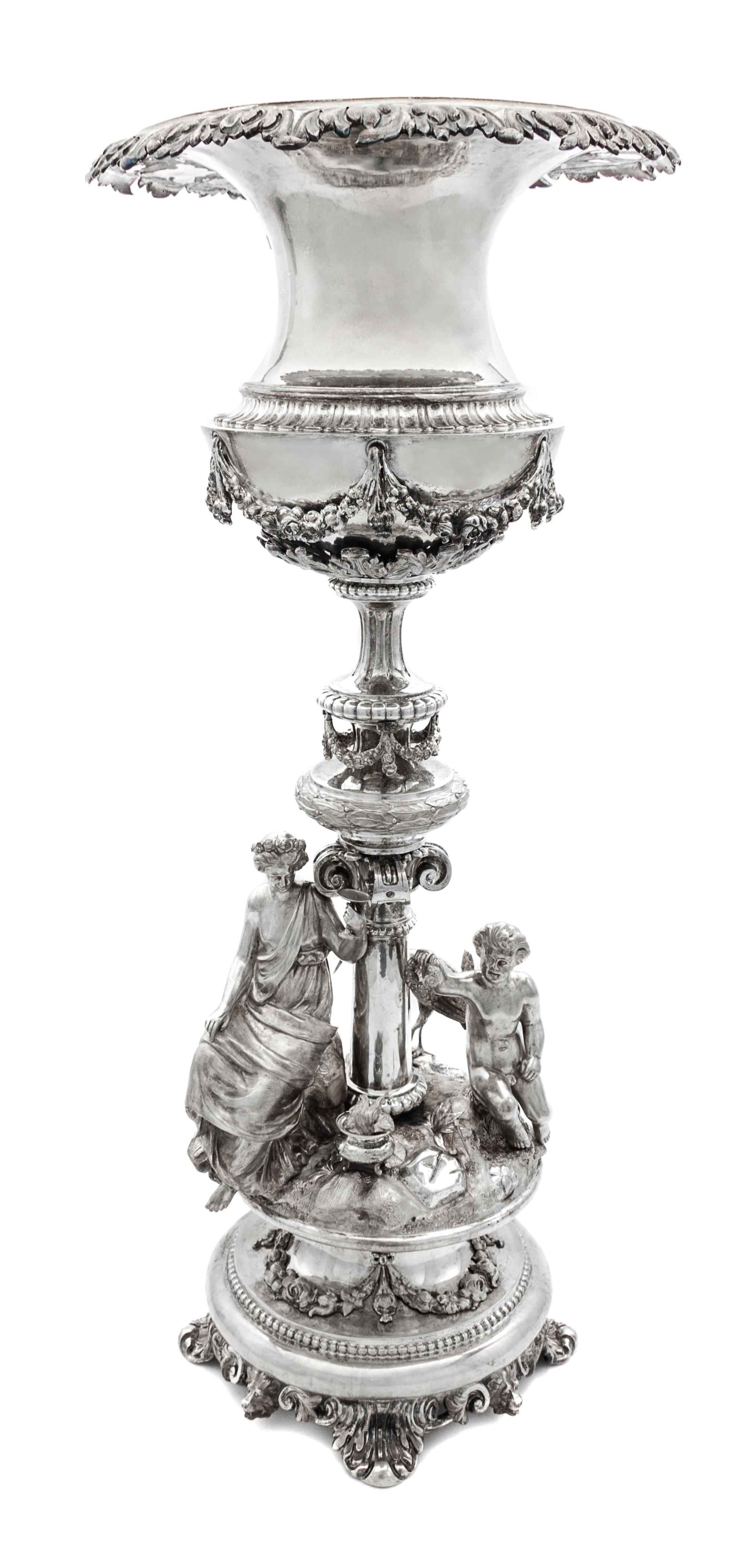 A Swedish Silver Wine Cooler, Gustav Mollenborg, Stockholm, 1862, the cooler of urn form with an acanthus border at the rim and applied