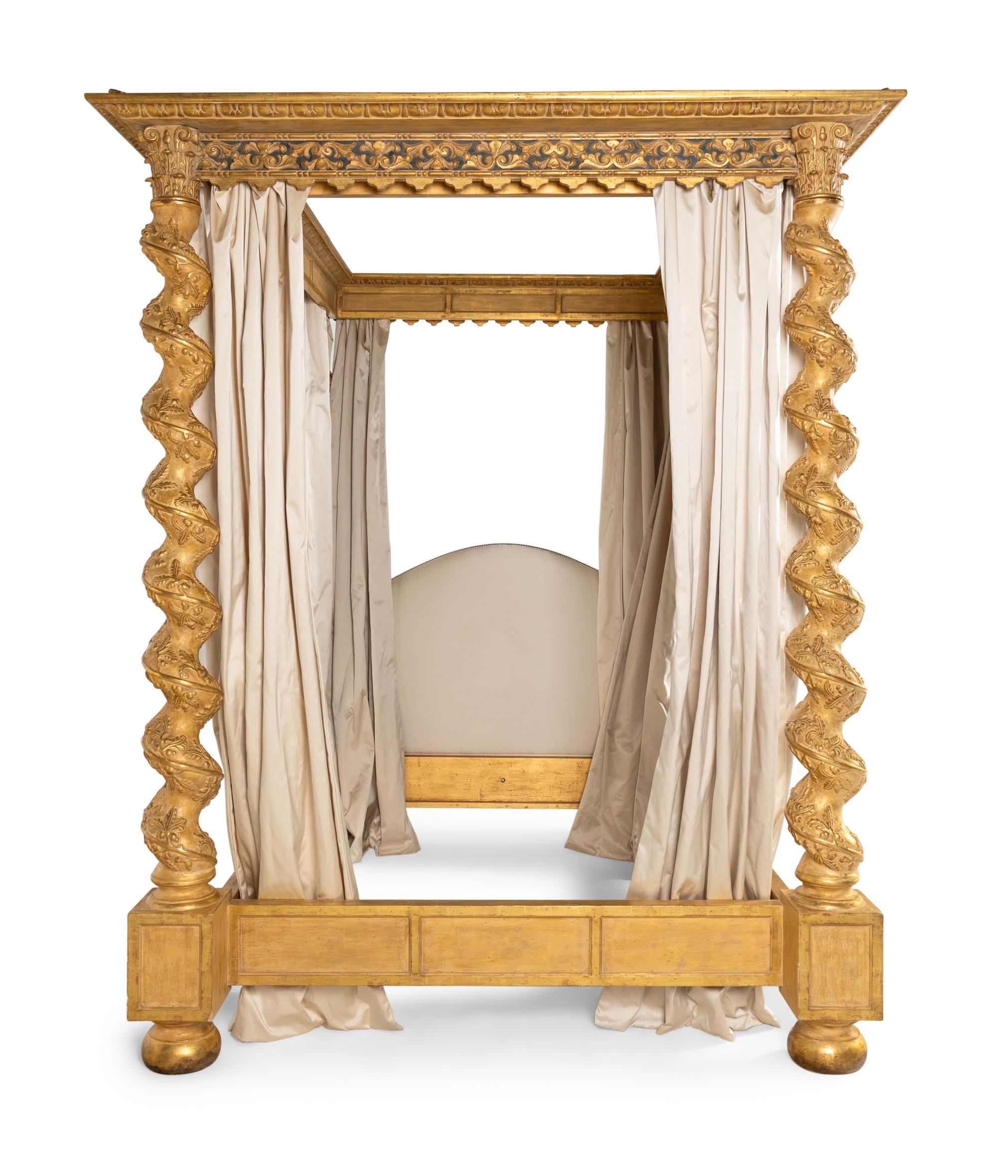 A Baroque Style Giltwood Canopy Bed