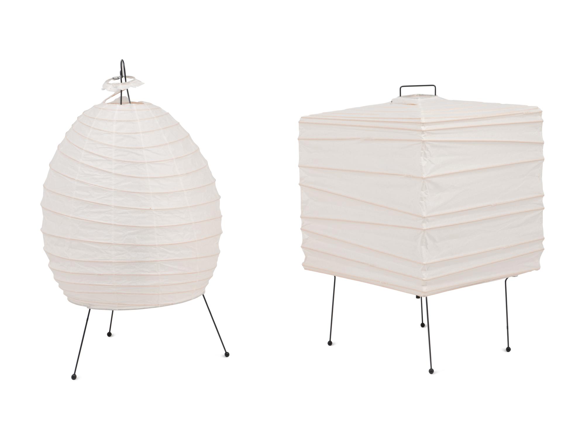 Two Rice Paper and Enameled Metal Table Lamps by Isamu Noguchi (American, 1904-1988)