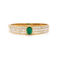 YELLOW GOLD, EMERALD, AND DIAMOND BANGLE BRACELET
