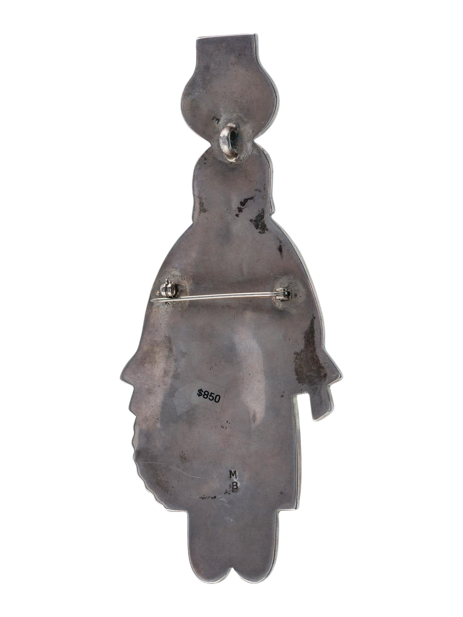 Large Silver and Mosaic Inlay Maiden Pendant / Brooch