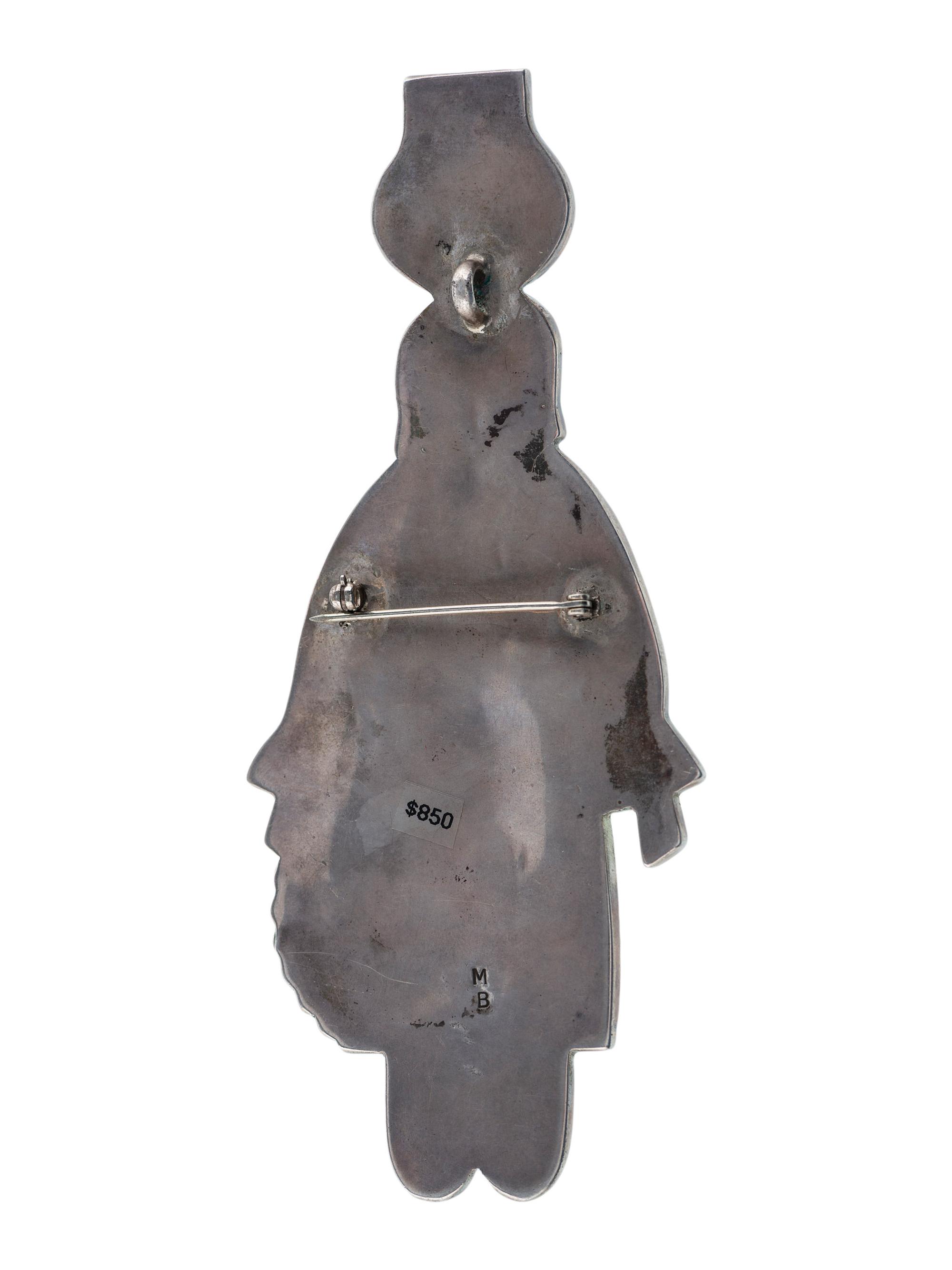 Large Silver and Mosaic Inlay Maiden Pendant / Brooch