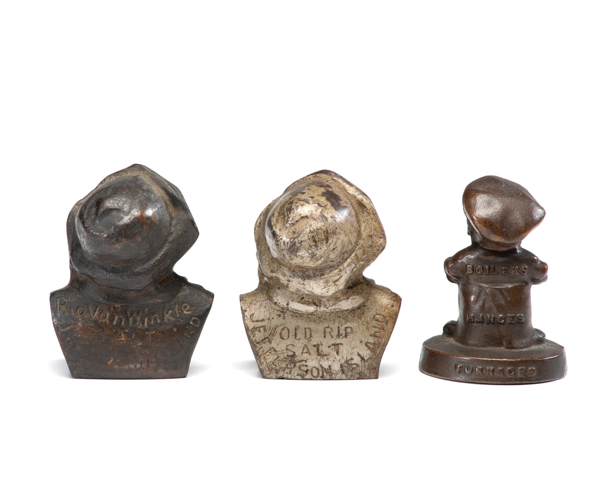 Three Metal Figural Advertising Paperweights