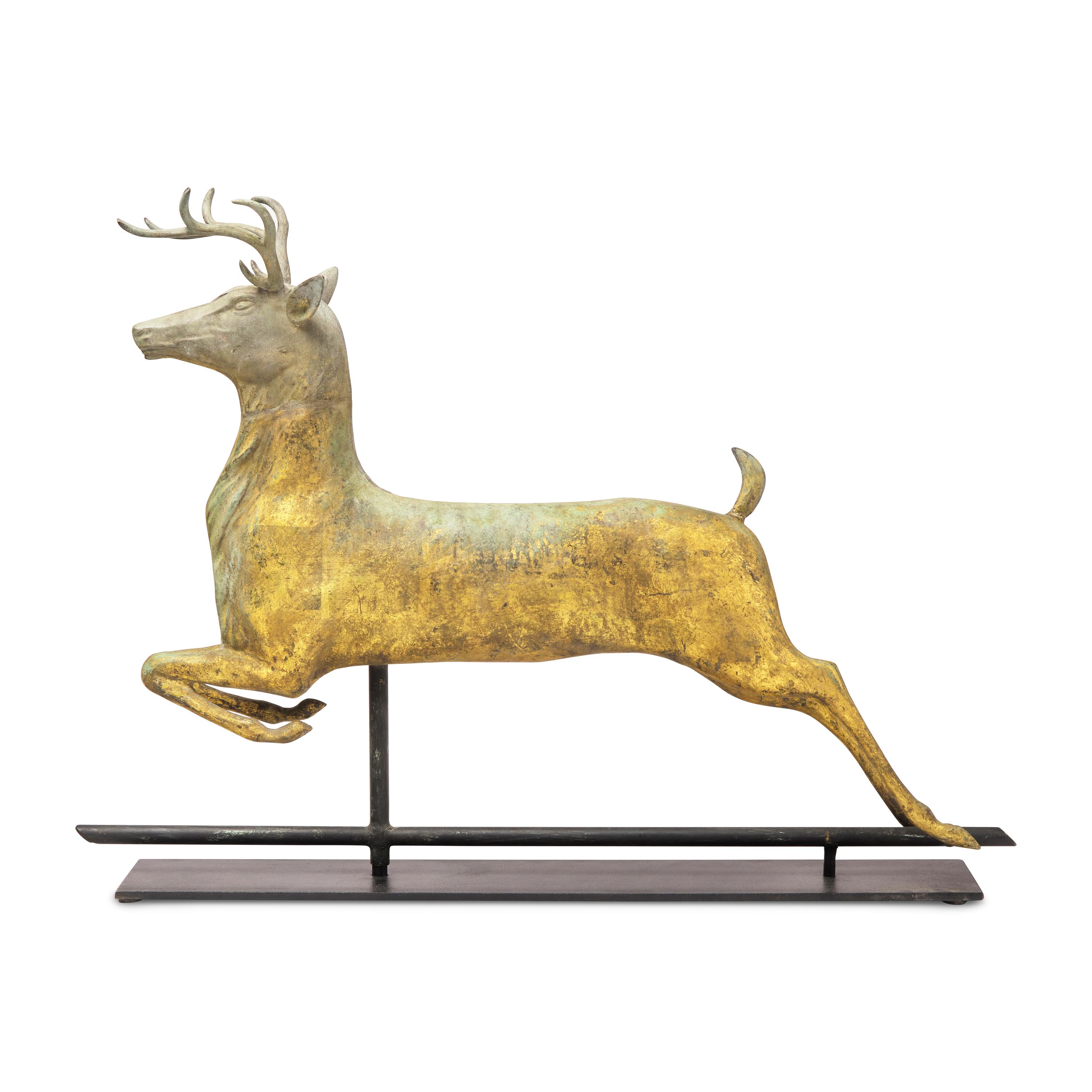 A Molded and Patinated Zinc and Copper Leaping Stag Weathervane