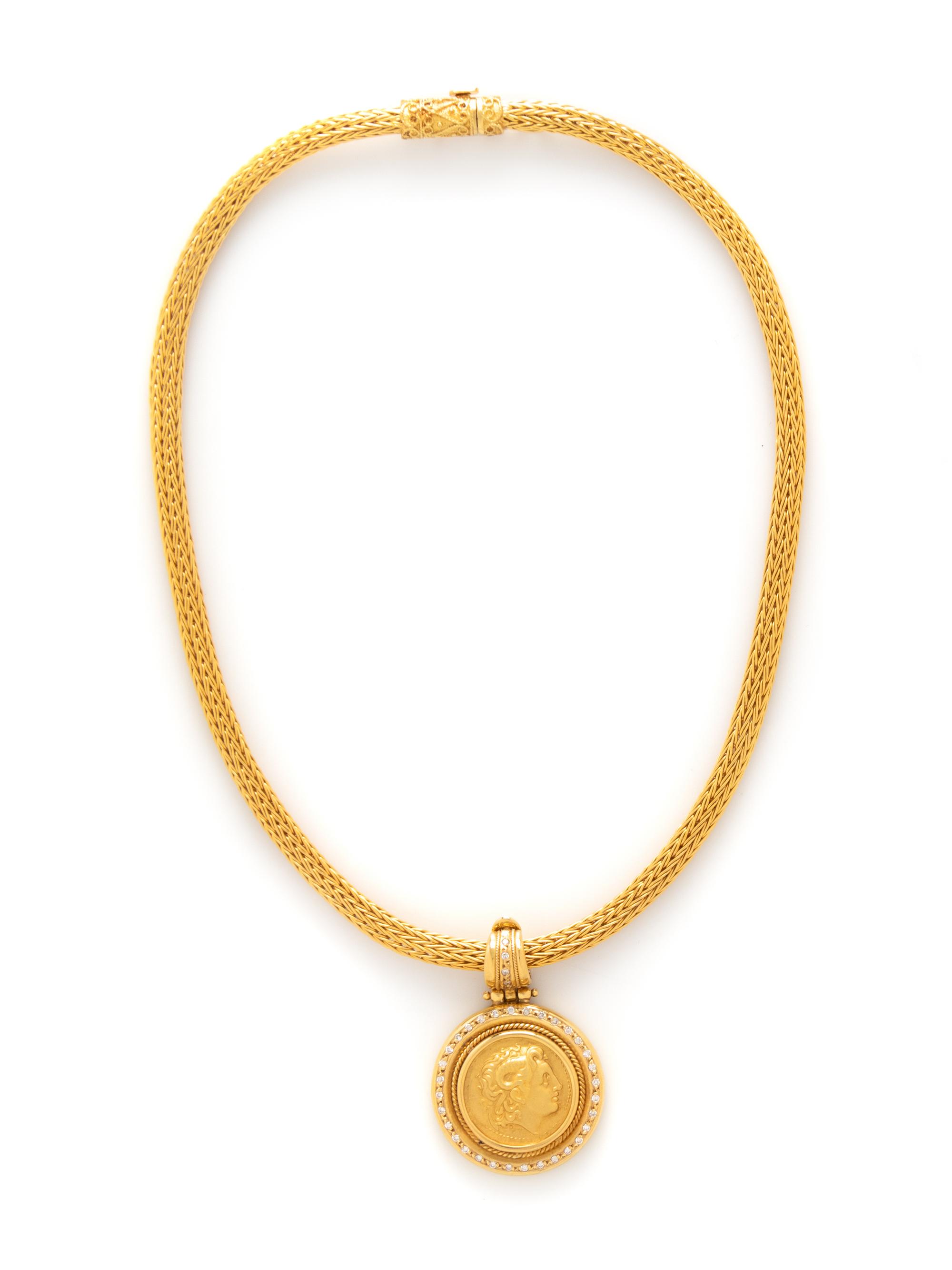 YELLOW GOLD AND DIAMOND COIN PENDANT/NECKLACE