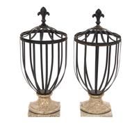 A Pair of Iron and Marble Garden Urns, 20TH CENTURY, Height overall 38 inches. — 20TH CENTURY,