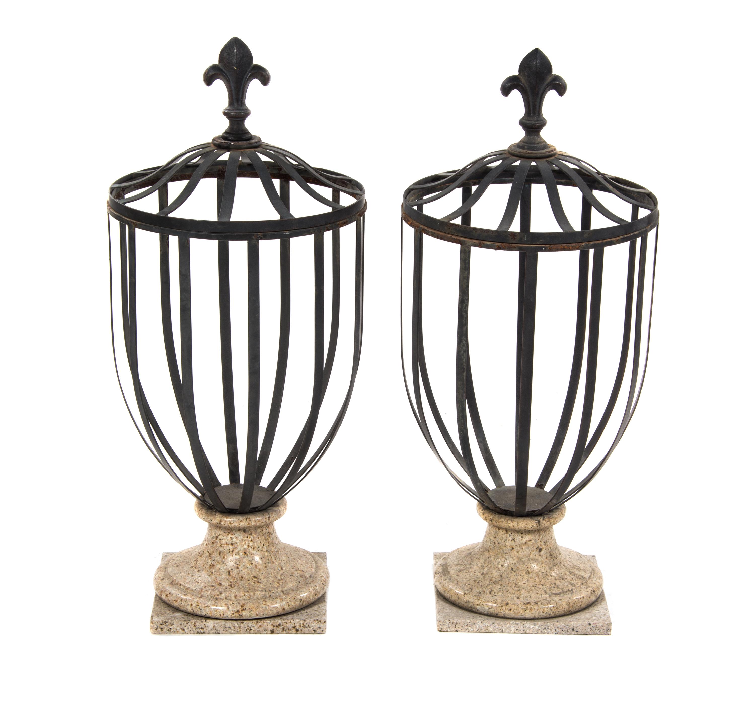 A Pair of Iron and Marble Garden Urns, 20TH CENTURY, Height overall 38 inches. — 20TH CENTURY,